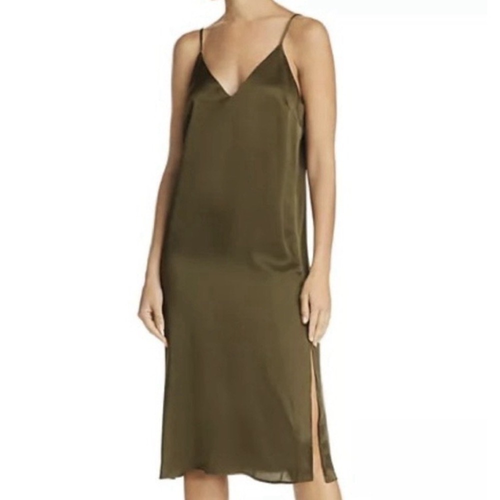 ANINE BING Gemma Silk Slip Dress Olive Green Women's Large Retail $259
